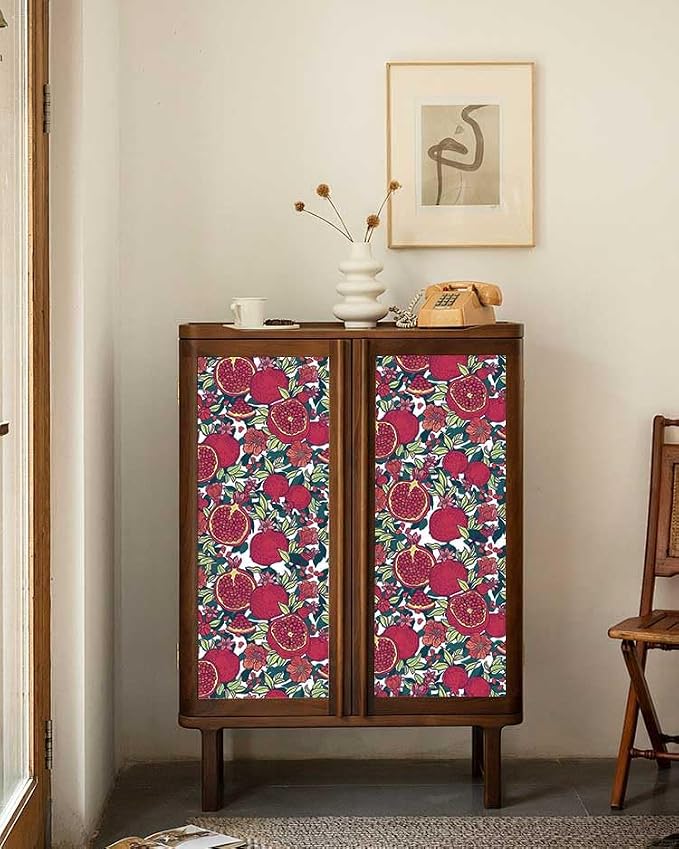 Floral Wallpaper Vintage Red Peel and Stick Wallpaper Self Adhesive Removable Wallpaper for Bedroom Cabinet Decorative Contact Paper, 17.3" x 393.7"