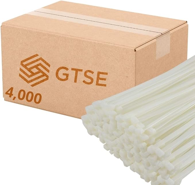 GTSE 14 Inch White/Clear Zip Ties, 4,000 Bulk Contractors Pack, 120lb Strength, UV Resistant Long Nylon Cable Ties, Self-Locking 14" Tie Wraps, Full Carton