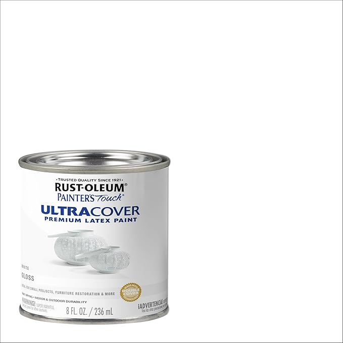 Rust-Oleum 1992730 Painter's Touch Latex Paint, Half Pint, Gloss White 8 Fl Oz (Pack of 1)
