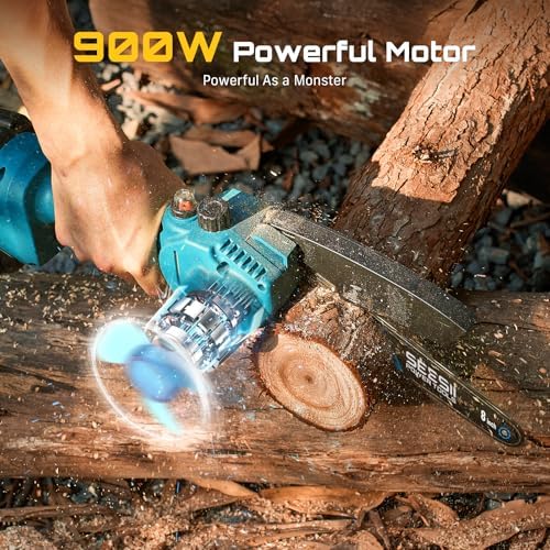 SEESII Mini Chainsaw Cordless 8 inch, Oiler System & Replacement Chain