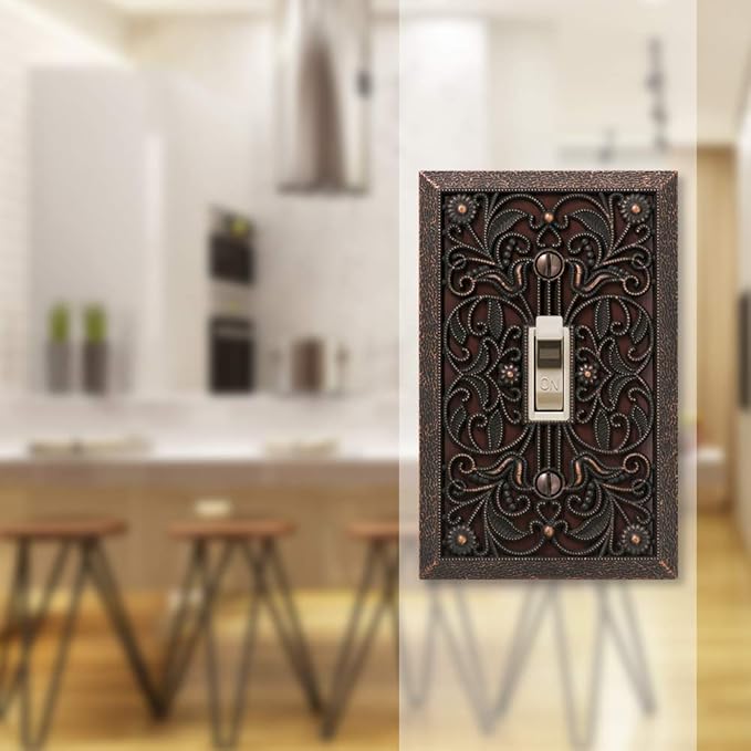 Amerelle 65TDB Filigree Wallplate, 1 Toggle, Cast Metal, Aged Bronze, 1-Pack