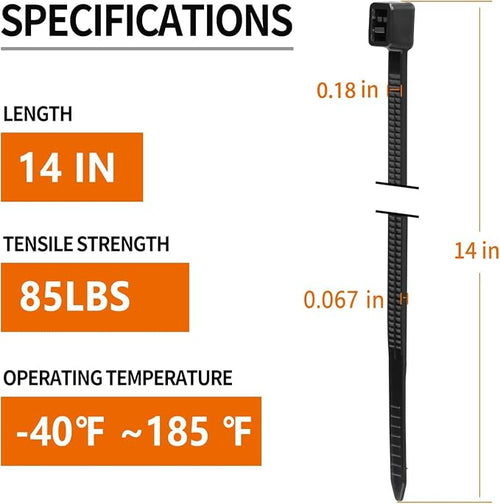 14 Inch Zip Ties 100 Pack, 85 LBS Tensile Strength, Self-Locking UV Resistant Cable Ties for Indoor and Outdoor