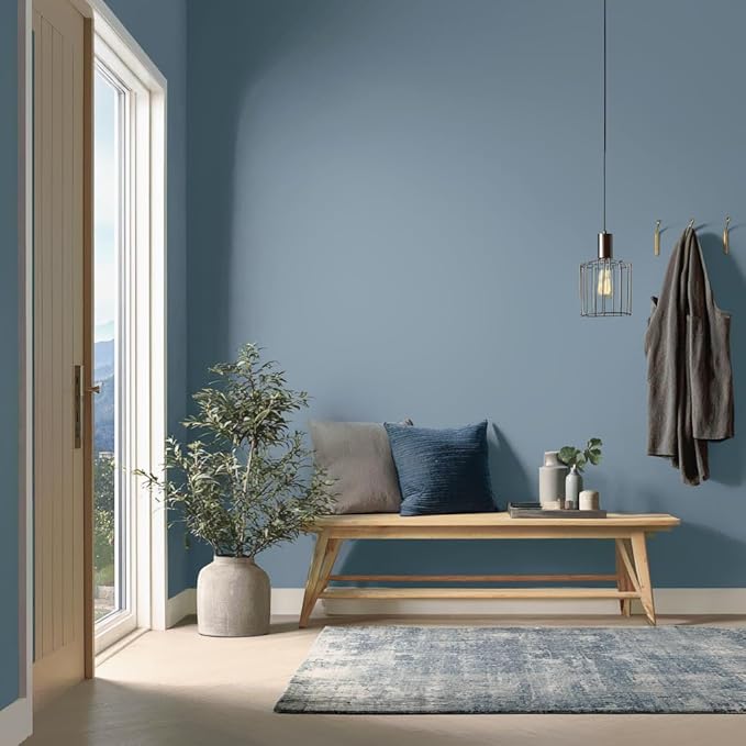 EVOLVE Interior Paint & Primer, Eggshell (River Blue), 5 Gallon – One-Coat Coverage, Excellent Hide, Low VOC, Low Odor, Washable Paint for Walls, Doors & Trim