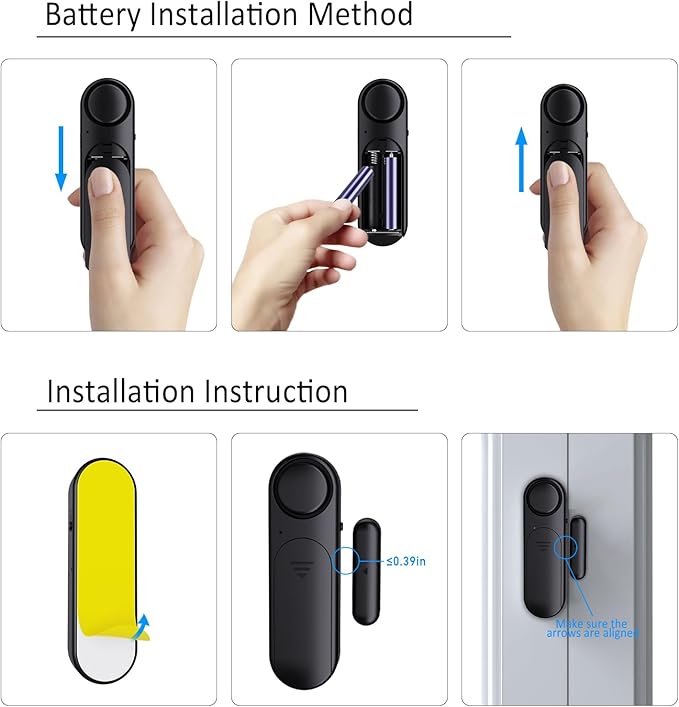 Window and Door Alarm When Opened for Kids Safety/Home Security, 2 Pack Sliding Door Sensor Alarms with Remote for Dementia,Burglar Alert for Business/Garage/Apartment Entry,Back/Front/Pool, Black