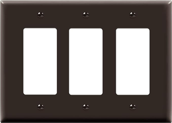 ENERLITES Triple Decorator Switch Cover, Three Gang Outlet Wall Plate, Gloss Finish, Mid-Size 3-Gang 4.88" x 6.77", Unbreakable Polycarbonate Thermoplastic, UL Listed, 8833M-BR, Brown