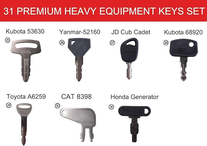 62-Piece Heavy Equipment Key Set: Universal Master Keys Compatible with John Deere, CAT,Komatsu, Kubota, JCB & 10+ Brands – Durable Ignition Keys for Construction Operators