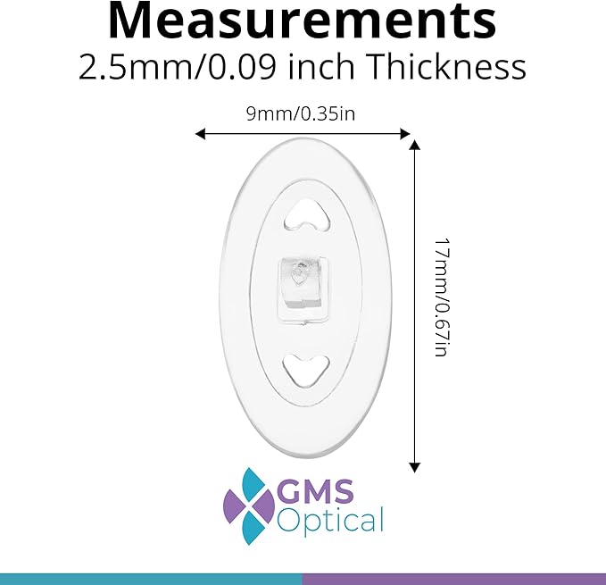 GMS Optical - 17mm Long Lenth / 9mm Extra Wide - Screw-in Oval Soft Silicone Nose Pads for Glasses, Sunglasses, Glasses Repair Kit, Keep Glasses from Sliding and Improve Comfort (5 Pair)