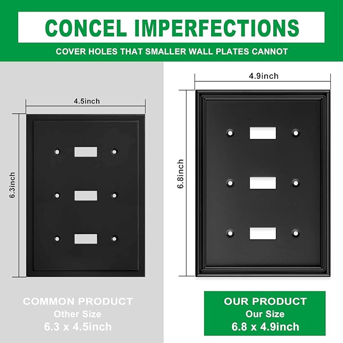 Black Modern Decorative Wall Plate Light Switch Cover Decorator Outlet Covers Rocker Switch Plates Bamboo Fiber Material Wall Plates for Kitchen Bathroom (3 Gang Triple Toggle-1 Pack)