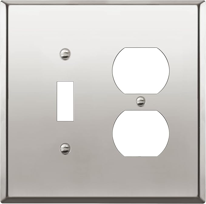 ENERLITES Combination Toggle Switch and Duplex Receptacle Metal Wall Plate, Stainless Steel 201 Outlet Cover, Corrosion-Resistant, Mid-Size 2-Gang 4.88" x 4.92", 771121M-PC, Polished Chrome