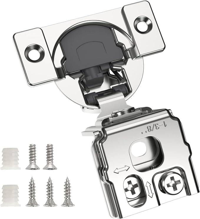 Chibery 8 Pack 1-3/8" Overlay 3D Soft Close Concealed Hinge for Face Frame Door, Smooth Slow Self Closing Hinges, Satin Nickel, Hidden 105° Open Angle Stainless Steel Hinge for Kitchen Cabinet Door