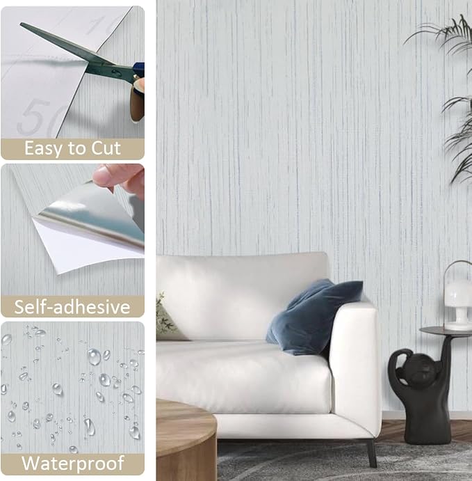 Grey Grasscloth Wallpaper Peel and Stick Texture Fabric Contact Paper | 15.74" X 118.11"Renter Friendly Self Adhesive Removable Waterproof Thick Vinyl for Room Walls Cabinets Furniture Drawers Desk