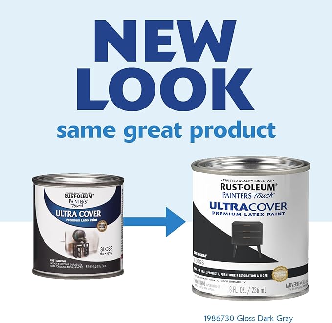 Rust-Oleum 1986730 Brush Painter's Touch Ultra-Cover Multi-Purpose Enamel Paint, 1/2 Pt Can, Gloss Dark Gray 8 Fl Oz (Pack of 1)
