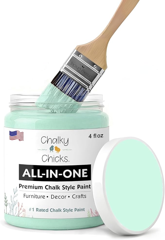 Chalky Chicks 4 Fl Oz Matte Wintergreen (Mint) Chalk Paint for Furniture Without Sanding - No Prep Furniture Paint No Sanding All in One for Crafts, Wood, Walls, Cabinet, Metal, Dresser, Farmhouse