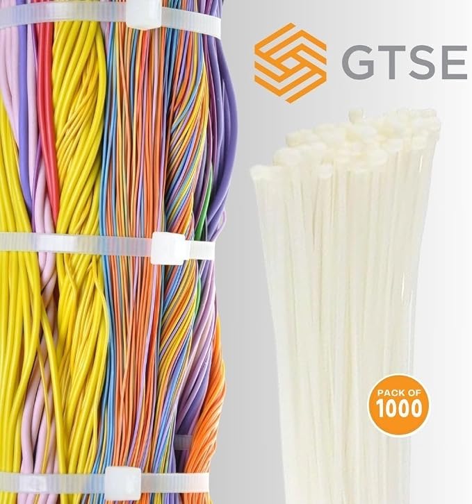 GTSE 4 Inch White/Clear Zip Ties, 1,000 Bulk Pack, 18lb Strength, UV Resistant Small Nylon Cable Ties, Self-Locking 4" Tie Wraps