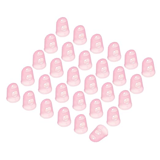 PATIKIL Finger Tip Covers Cots, Pink Silicone Finger Protectors Gloves Breathable Reusable Fingertip Caps with Air Holes for Dry Skin Finger Cracking, L, 30 Pcs