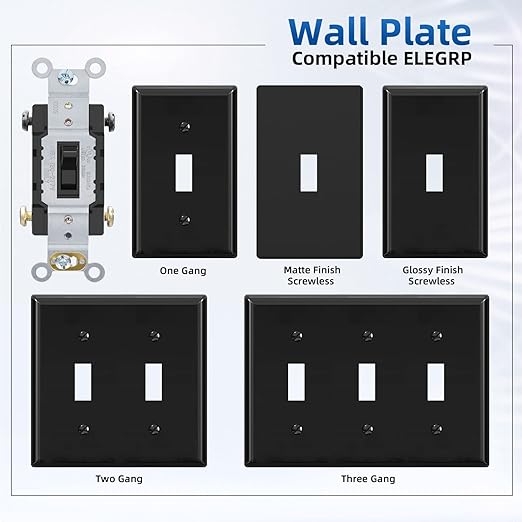ELEGRP 4 Way Toggle Light Switch, 15 Amp, 120-277V, Toggle Framed AC Quiet Switch, in Wall On/Off, Self-Grounding, Residential and Commercial Grade, UL Listed (5 Pack, Glossy Black)