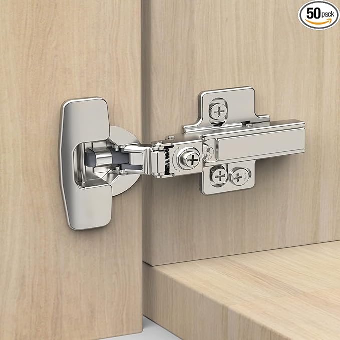 Chibery 50 Pack Frameless Half Overlay Soft Close Concealed European Hinges, Self Closing Satin Nickel, 105 ° Open Angle 4D Adjustment, Speed Control, Clip On, Stainless Steel for Cabinet Door