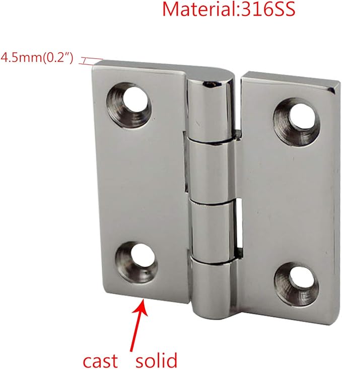 Marine Grade CAST Solid 316 Stainless Steel Mirror Polished Butt Hinges Marine Stainless Steel Heavy Duty 2" x 2" Pair for Boat, RVs