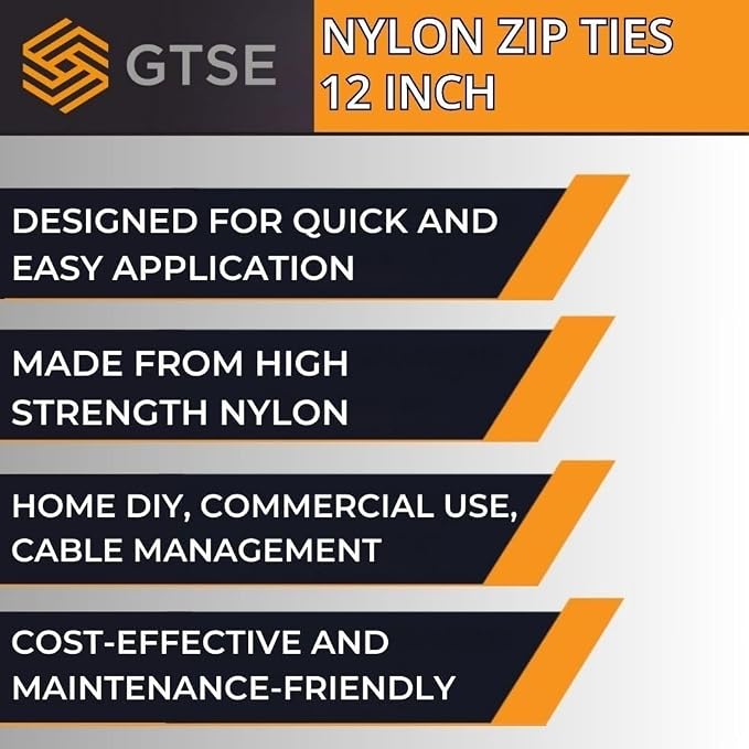 GTSE 12 Inch Orange Zip Ties, 9,000 Bulk Contractors Pack, 50lb Strength, UV Resistant Long Nylon Cable Ties, Self-Locking 12" Tie Wraps, Full Carton