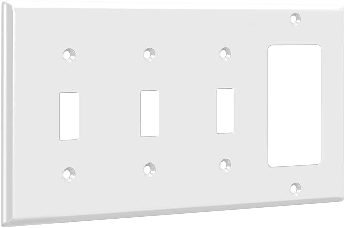 ENERLITES Combination Triple Toggle/Single Decorator Rocker Outlet Wall Plate, Standard Size 4-Gang Light Switch Cover (4.50" x 8.19"), Polycarbonate Thermoplastic, UL Listed, 881331-W, White