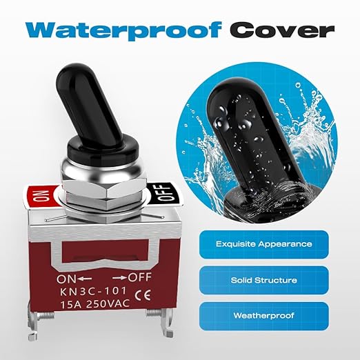 Toggle Switch, Malictele 12V 30A HeavyDuty ON/Off 2Pin SPST Waterproof Toggle Switch with Waterproof Cap and Terminals for Auto Car Boats- 2Pack