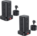 Extension Cord with Multiple Outlets, SMALLRT 2 Pcs Surge Protector Power Strip Tower, Outlet Extender with 12 AC Outlets 4 USB, 6.5FT Extension Cord for Home Office Dorm Room, Overload Protection