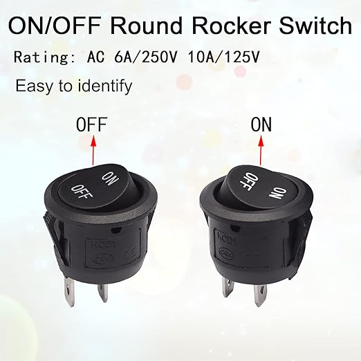 TWTADE 5PCS 12V Rocker Switch ON/Off Latching Round Toggle Switch SPST 2Pin with Wires 6A/250V 10A/125V AC for Automotive Boat etc