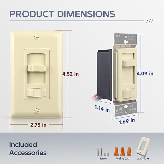 ECOELER Dimmer Electrical Light Switch, Single-Pole or 3 Way Full Range Dimming Decora Wall Switches for LED Light/CFL/Incandescent, Wall Plate Included, ETL Listed, Ivory, 4 Pack