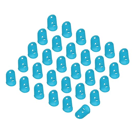 PATIKIL Finger Tip Covers Cots, Light Blue Silicone Finger Protectors Gloves Breathable Reusable Fingertip Caps with Air Holes for Dry Skin Finger Cracking, L, 30 Pcs