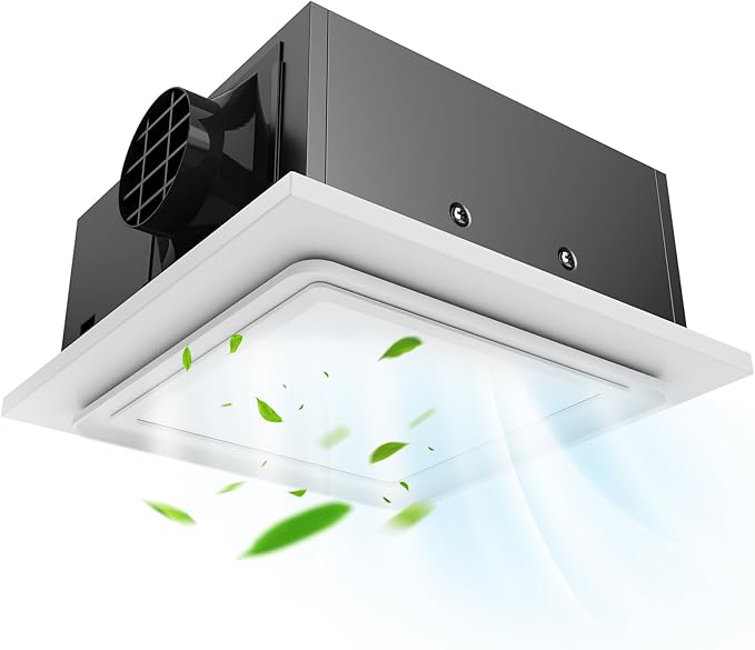 12" Ultra Quiet Bathroom Exhaust Fan with 6500K LED Light, 1.0 Sone 120 CFM, 10x10 Mount, 1500 LM Ceiling Ventilation Fan, Energy Efficient (6500K-B)