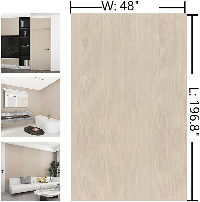 Extra Wide 48"x196" Natural Wood Contact Paper Beige Wood Grain Wallpaper | Peel and Stick Faux Wood Contact Paper for Countertops Waterproof Self Adhesive Wood Wrapping Paper Air Guide Slot Design