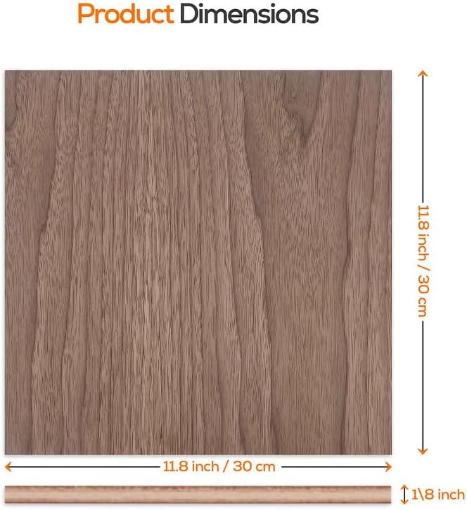 Proflex Walnut Plywood 6pcs, 1/8" x 12” x 12” Real Wood Plywood Sheets Premium “A” Grade with Smooth Sanded Finish, Perfect for Laser Cutting & Engraving, Crafts, and DIY Projects.
