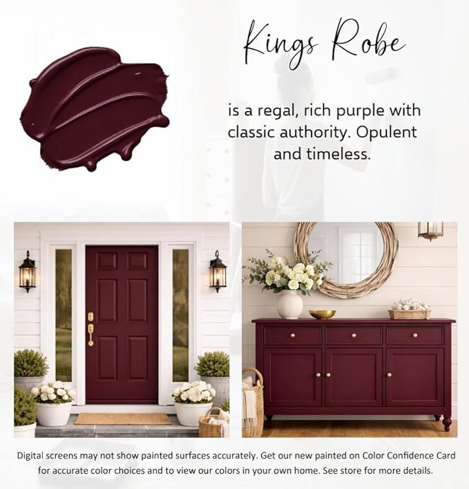 ALL-IN-ONE Paint by Heirloom Traditions, Kings Robe (Rich Purple), 8oz Sample - Durable cabinet and furniture paint. Built in primer and top coat, no sanding needed. Includes our 30 featured color