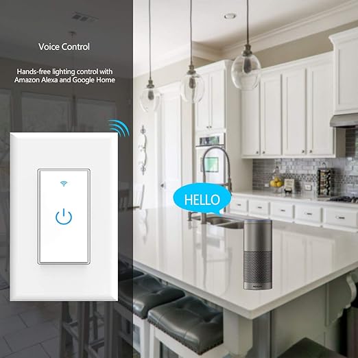 Wifi Smart Switch, Wifi Light Switch 2 Packs, Compatible with Alexa and Google Home, App Remote Control with Timing Funtion, No Hub Required (Neutral Wire Required)