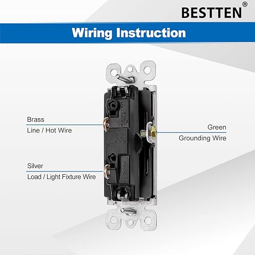 BESTTEN 10 Pack Single Pole Decorator Wall Light Switch with Wallplate, 15A 120/277V, On/Off Rocker Paddle Interrupter, UL Listed, Black