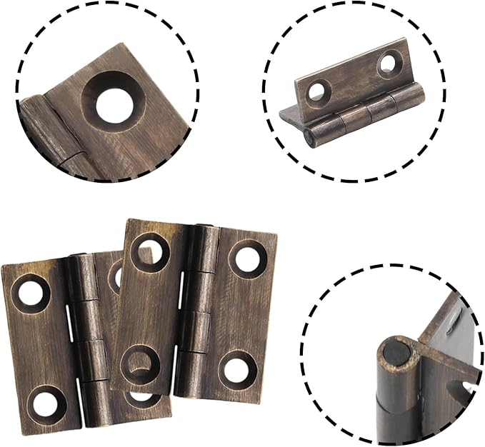 8 Pcs 22mmx24mm / 0.87" x 0.94" Bronze Mini Hinges, 1 Inch Solid Brass Folding Butt Hinge, Cabinet Hinge for Jewelry Box, Drawer Cabinet Furniture