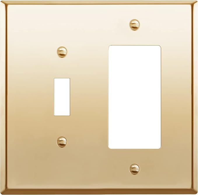 ENERLITES Combination Toggle Switch and Decorator Receptacle Metal Wall Plate, Stainless Steel 201 Outlet Cover, Corrosion-Resistant, Mid-Size 2-Gang 4.88" x 4.92", 771131M-PB, Polished Brass