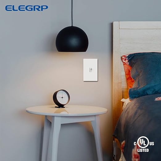 ELEGRP 3 Way Glossy Toggle Light Switch with Matte Mid Screwless Matte Plate, 15A 120V, Toggle Framed AC Quiet Switch, In Wall On/Off, Self-Grounding, Residential Grade, UL (5 Pack, White)
