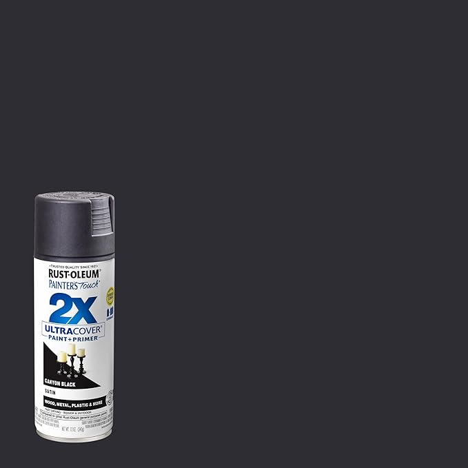 Rust-Oleum 346951-2PK Painter's Touch 2X Ultra Cover Spray Paint, 12 oz, Satin Canyon Black, 2 Pack