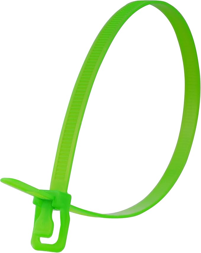 RETYZ 14-Inch Fluorescent Green Reusable Releasable Cable Ties – 100 Pack, 120 lb Strength, Patented Quick-Release, Heavy-Duty Design for Industrial and Commercial Use