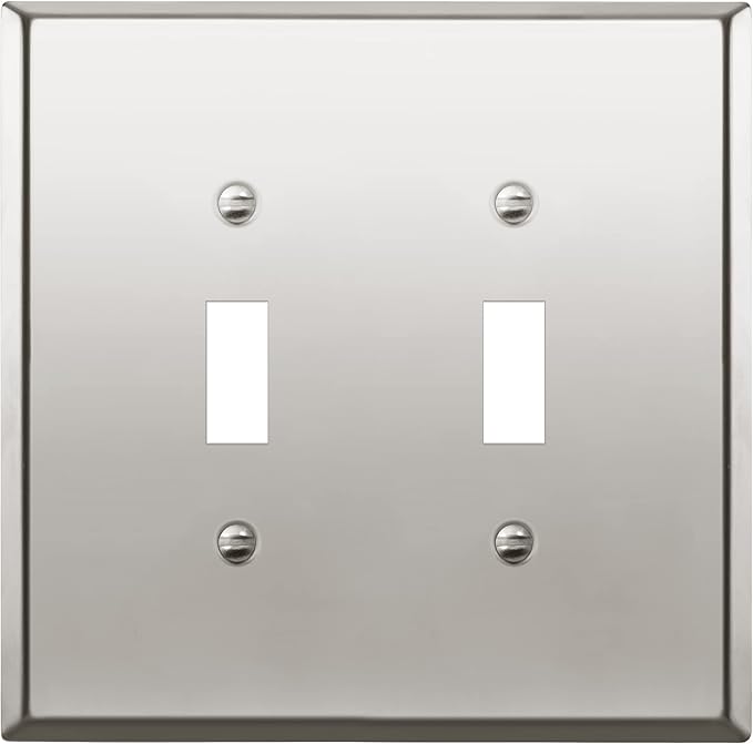 ENERLITES Dual Toggle Light Switch Metal Wall Plate, Stainless Steel Switch Cover, Corrosion Resistant, Mid-Size 2-Gang 4.88" x 4.92", Stainless Steel 201, 7712M-PC, Polished Chrome