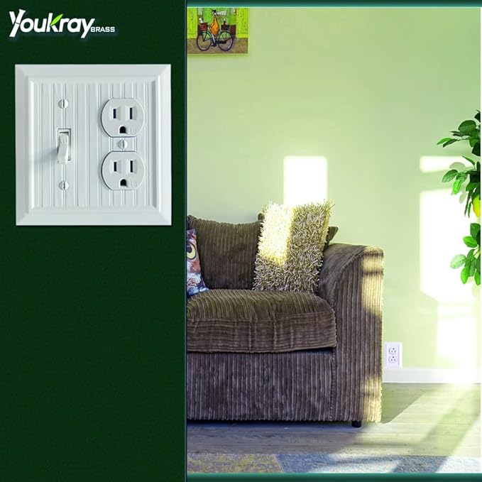 Pure White Classic Beadboard Wall Plates,Light Switch Covers,Electrical Outlet Covers, Switch Plates of Various Combination, Nature Bamboo Fiber Wall plate(2 Gang Toggle/Duplex 2 Pack)