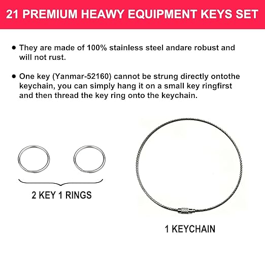 21-Piece Heavy Equipment Key Set: Universal Master Keys Compatible with CAT, John Deere, Komatsu, Kubota, JCB, Bobcat & 10+ Brands Durable Ignition Keys for Construction Operators