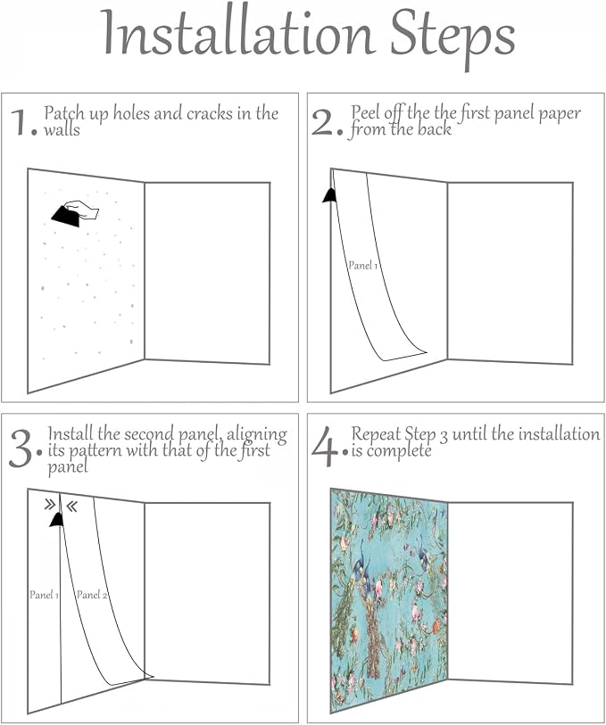 MFWFM Chinoiserie Peel and Stick Wallpaper Blue Peacock Wall Murals | 157"x110", for Bedroom Living Room Bathroom, Self Adhesive Canvas