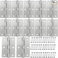 12 PCS 3 inch Stainless Steel Butt Door Hinges with Screws, Brushed/Satin Finish, 1.3mm Thick Small Cabinet & Box Hinges, Silver
