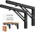 Folding Shelf Brackets - 12 Inch 2 Pcs Heavy Duty Shelf Brackets, Collapsible Shelf Bracket, DIY Wall Mounted Foldable Shelf, Table Brackets, Space Saving with Screws