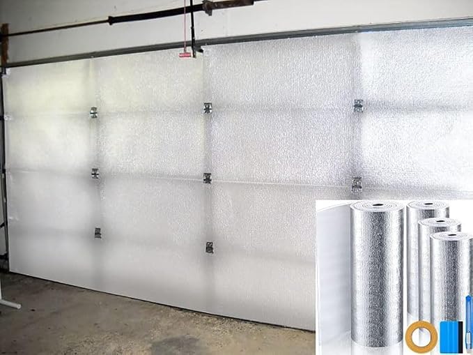 NASA TECH White Reflective Foam Core 2 Car Garage Door Insulation Kit 18FT (WIDE) x 8FT (HIGH) R Value 8.0 Made in USA New and Improved Heavy Duty Double Sided Tape (ALSO FITS 18X7)