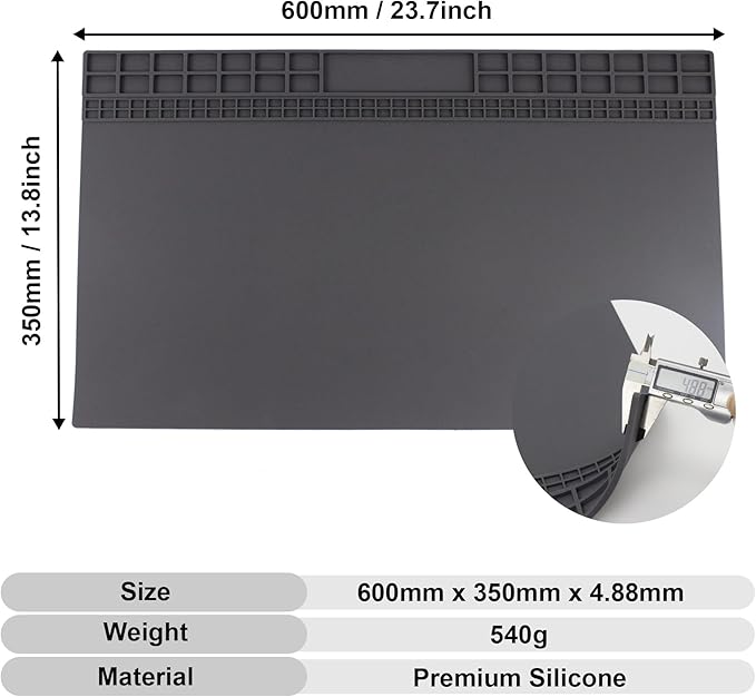Extra Large Soldering Mat 23.7''x13.8'' Premium Silicone 932°F Heat Resistant Repair Mat Non-Slip Large Silicone Mat for Soldering Iron, DIY Projects, Electronics, Phone, Laptop Repair (Grey)