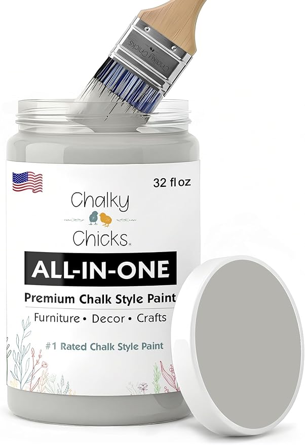 Chalky Chicks 32 Fl Oz Matte Mad Cloud (Light Gray) Chalk Paint for Furniture Without Sanding - No Prep Furniture Paint No Sanding All in One for Crafts, Walls, Cabinet, Metal, Dresser, Farmhouse