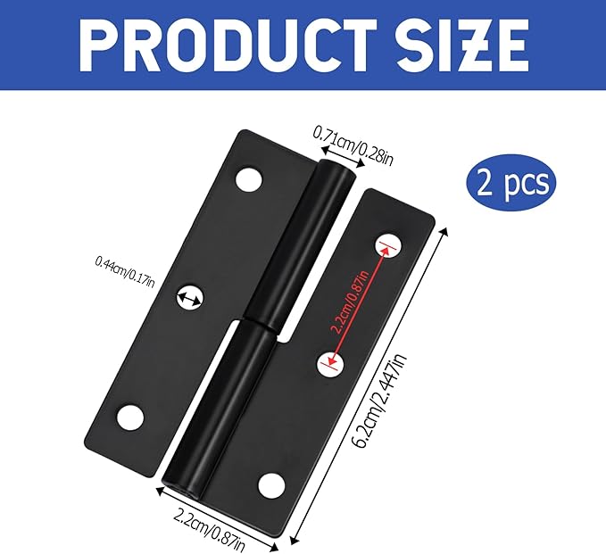 2 PCS Black Lift Off Hinge 2.5Inch Stainless Steel Detachable Small Lift Off Hinges Right Handed Slip Joint Flag Hinges Rising Butt Cabinet Door Hinges